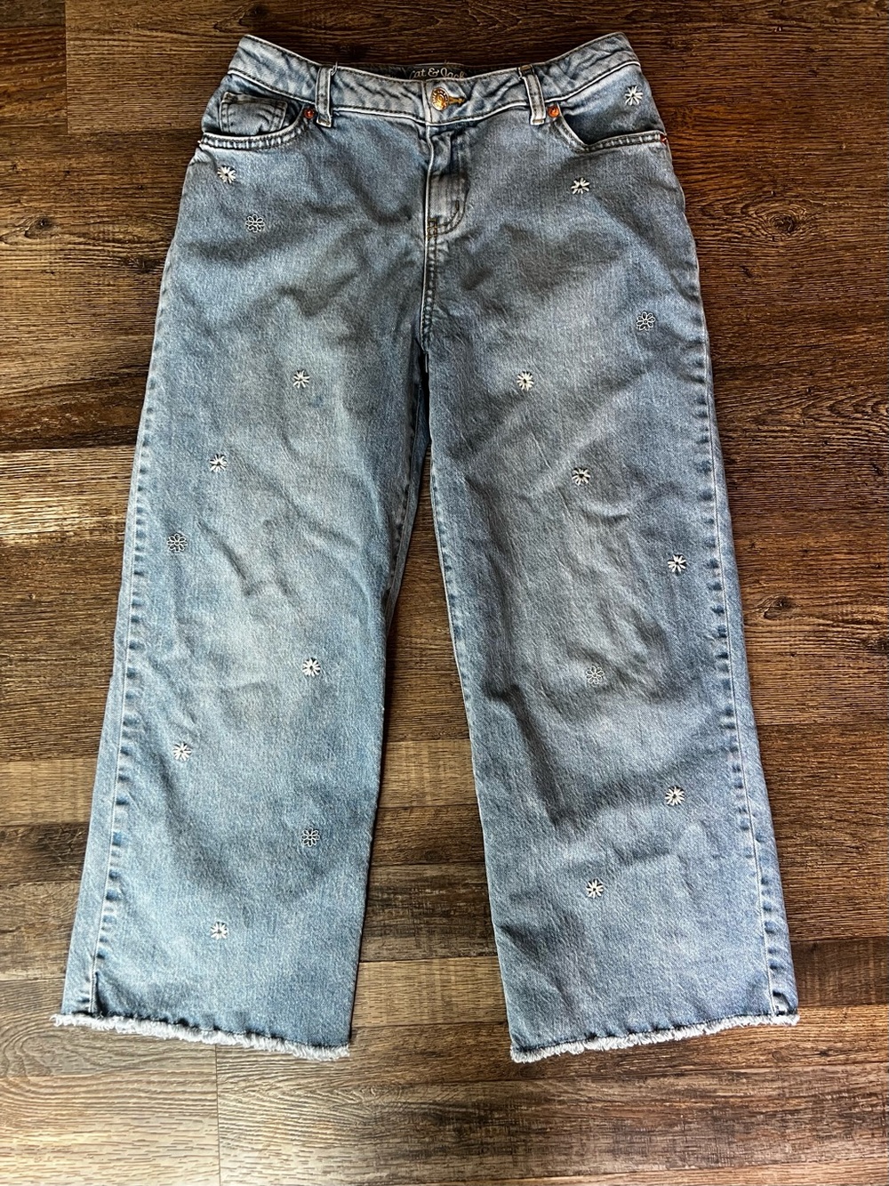 Cat & Jack Light Blue Embroidered Wide Leg Jeans